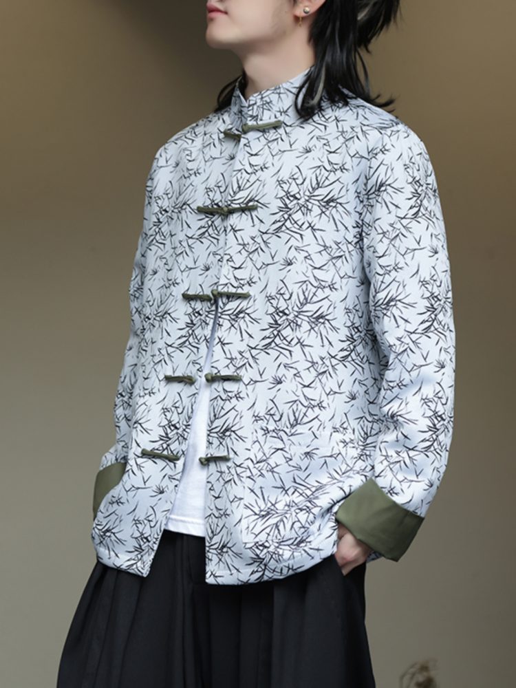 Men's New Chinese Style Tang Suit – Spring/Autumn Jacquard Long Sleeve Jacket with Frog Buttons, Loose Fit Vintage Hanfu Coat